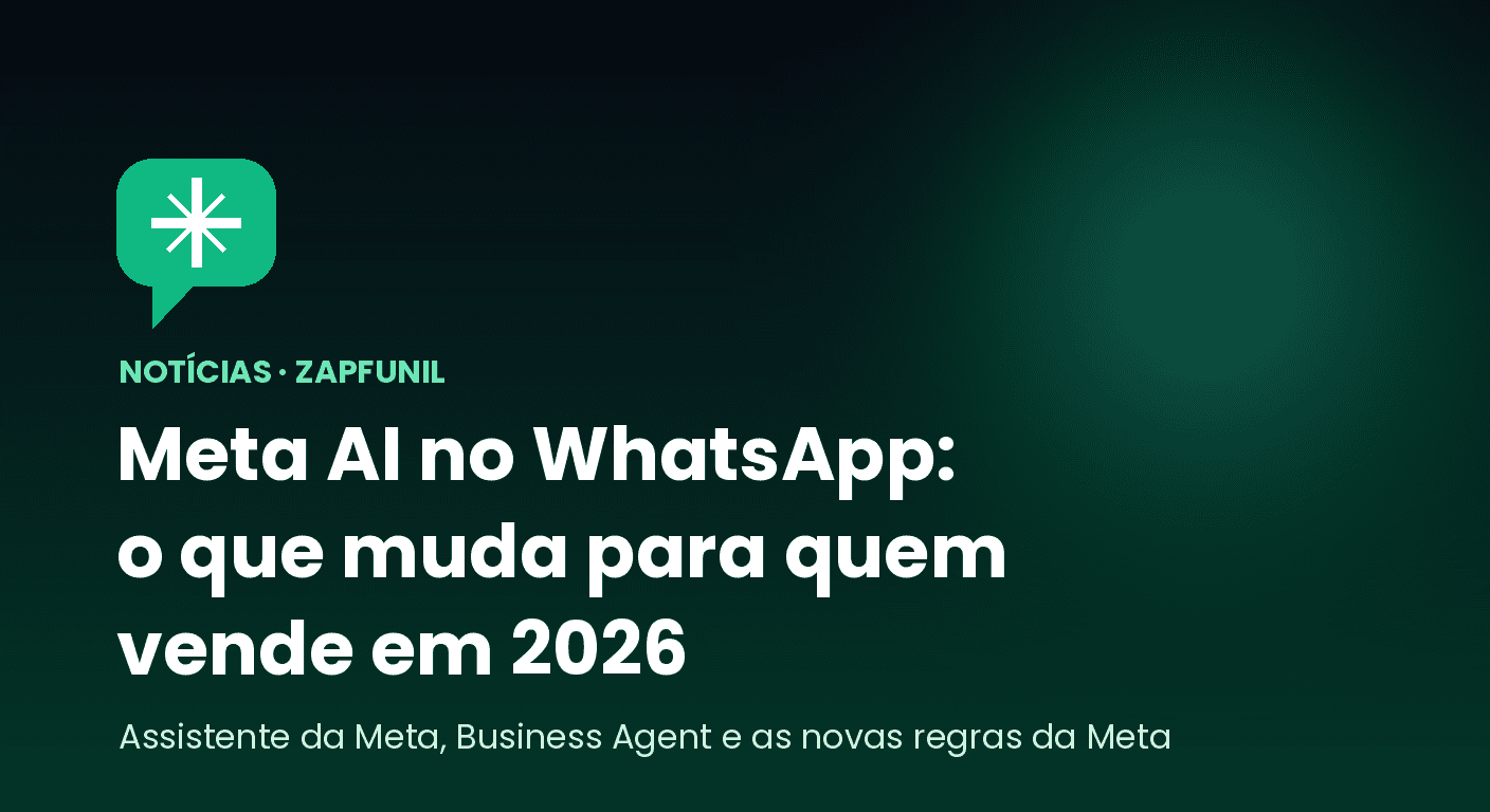 Balão de conversa verde com um brilho de IA sobre fundo grafite e verde, ilustrando a Meta AI dentro do WhatsApp.